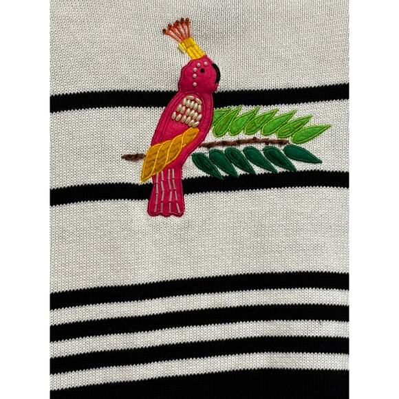 Terrazzo beaded embroidery parrot Bird Short Sleeve Button Sweater top Womens XL - Picture 10 of 11